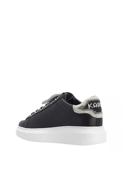 Karl Lagerfeld Kapri Ikon Twin Bead Lo Schwarzes Leder Silber