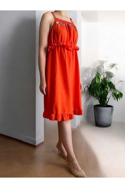BEBE PLUS Ruffle Embroidered Dress