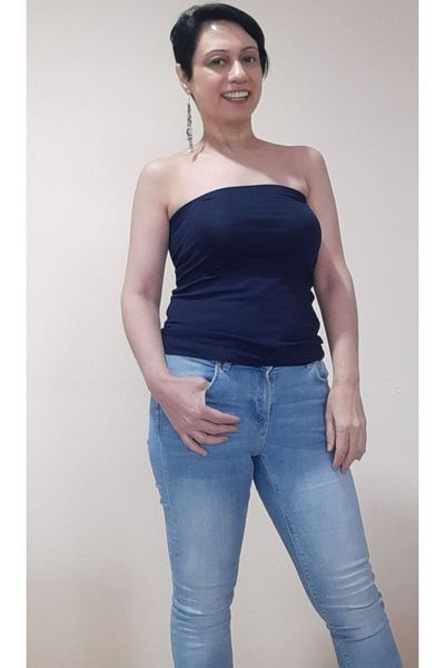 Mertcan Butik Navy Blue Strapless Long Size Combed Cotton Viscose Tank Top Badi