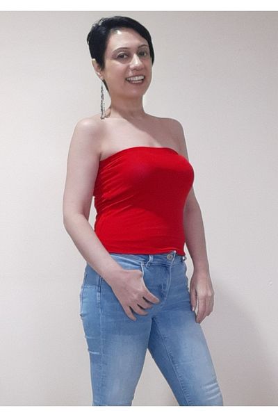 Mertcan Butik Red Strapless Long Size Combed Cotton Viscose Tank Top Badi
