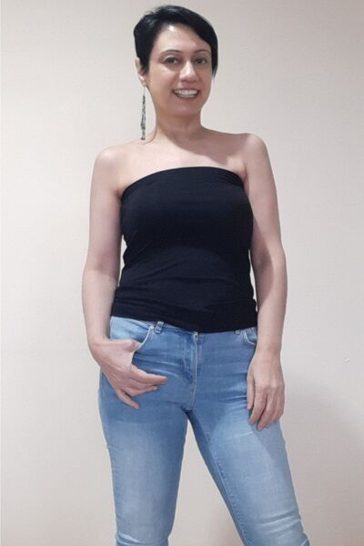 Mertcan Butik Black Strapless Long Size Combed Cotton Viscose Badi Tank Top