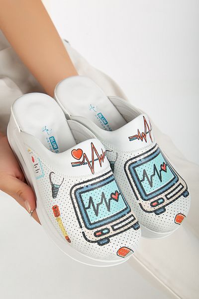 BLUMSABOTERLİK Papuci ortopedici Air Max pentru femei - model alb Rhythm Ekg, anatomic BlumSabo