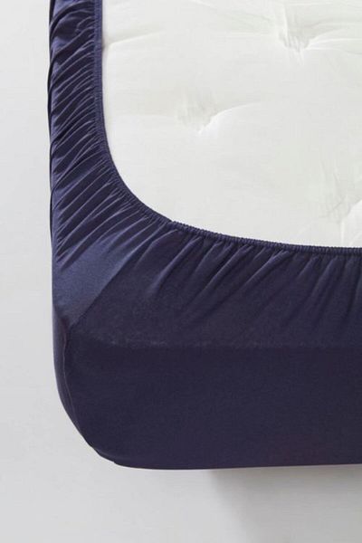 mer-tim ezberbozan ev tekstili Mer-tim Navy Blue Combed Cotton Elastic Double Sheet - 140x190
