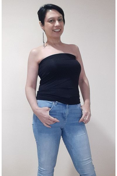 Mertcan Butik Black Strapless Long Size Combed Cotton Viscose Badi Tank Top