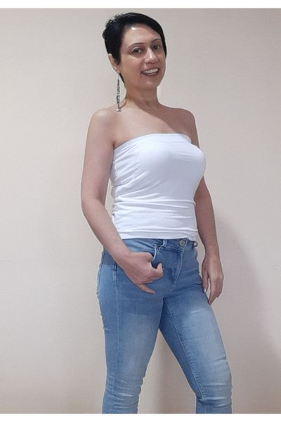Mertcan Butik White Strapless Long Size Combed Cotton Viscose Tank Top Badi