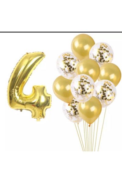 Deniz Party Store 4 Year Old Transparent Balloon Set with Gold Confetti