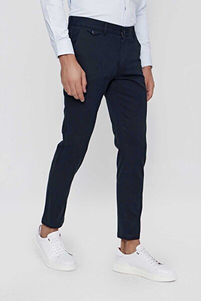 Morven Men's Navy Blue Chino Cotton Side Pocket Slim Fit Slim Fit Trousers
