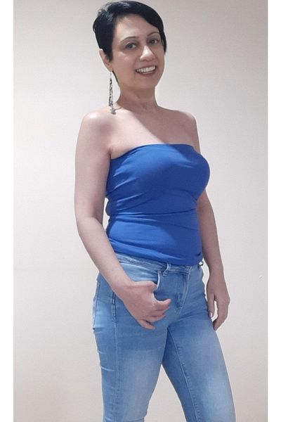 Mertcan Butik Blue Strapless Long Size Combed Cotton Viscose Tank Top Badi