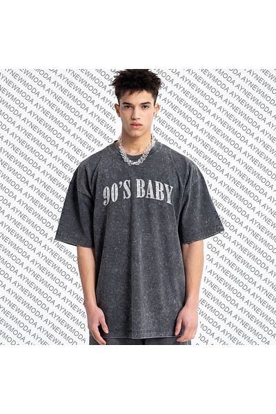 aynewmoda Bebeluș din anii '90 - Tricou negru unisex cu gât crew cu imprimeu în față
