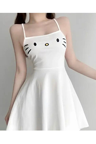 Köstebek Kawaii Hello Kitty Beyaz Elbise