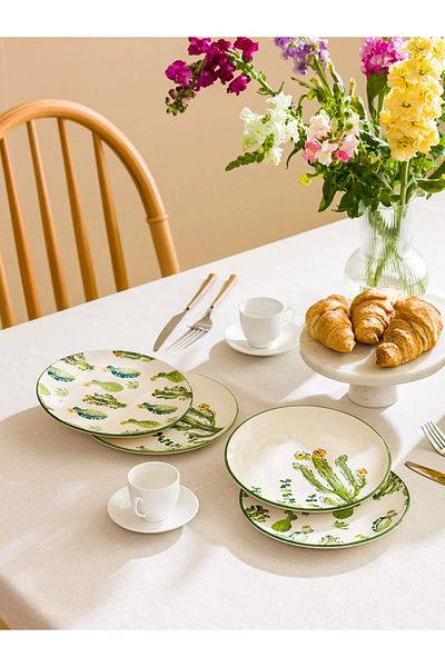 LC Waikiki LCW HOME 4-Piece Ceramic Cake Plate Set - Printed