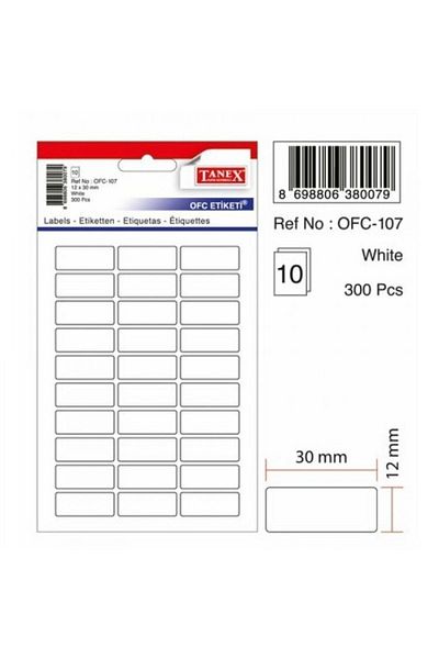 Tanex Λευκό αυτοκόλλητο γραφείου 12x30mm 300 τεμ./συσκευασία