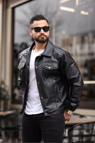 S&M CLOTHİNG Новосезонно мъжко кожено яке тип oversize