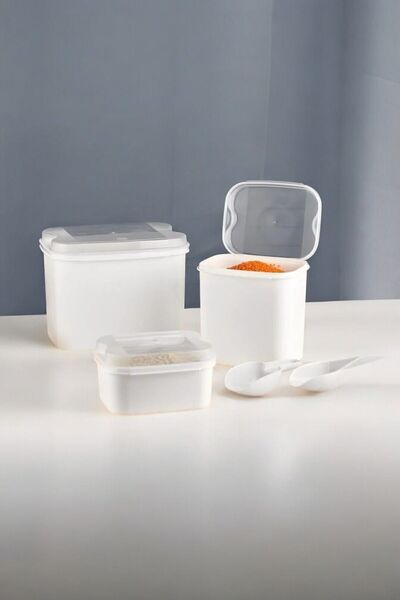 MRY HOME Vip Ahmet Masal Flour and Pulses Container 10 Lt 4.5 Lt 1.6 Lt White Storage Container with Shovel Gift Vp-039