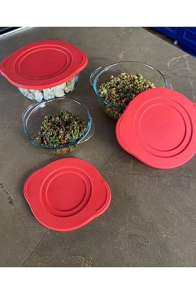 Paşabahçe 3" Pyrex Storage Container Red Lid