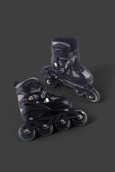 Vadi Black Silicone Wheeled Double Row Aluminum Body Adjustable Lighted Practice Skates