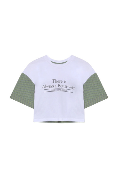 Quzu Λευκό ριγέ ταιριαστό λεπτομερές Crop T-shirt