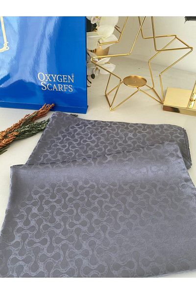 Organic Scarfs Anthracite Bloom Patterned Cotton Silky Jacquard Shawl