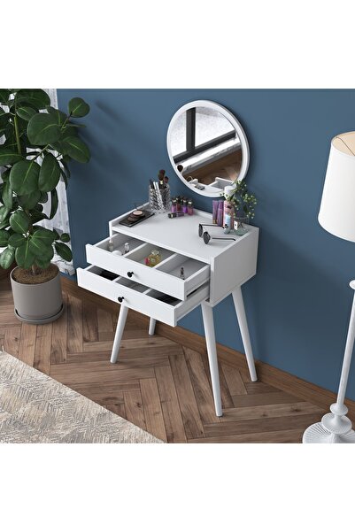 Rani Mobilya Rani BJ109 Makyaj Masası 2 Çekmeceli Aynalı Takı Düzenleyici Beyaz