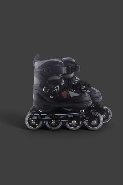 Vadi Black Silicone Wheeled Double Row Aluminum Body Adjustable Lighted Practice Skates