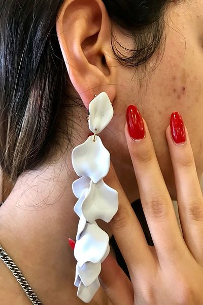 alsaccessories White Color Leaf Long Model Acrylic Stylish Dangle Earrings