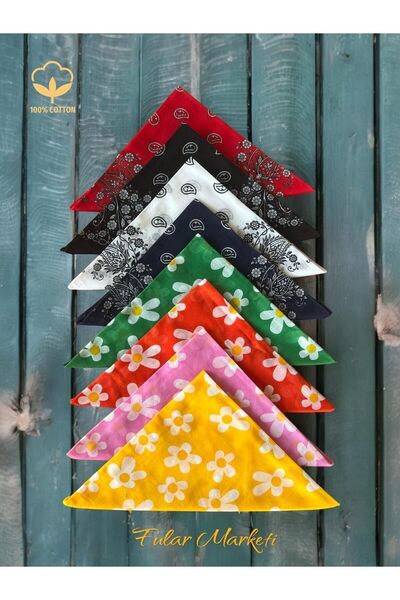 Fular Marketi Set of 8 Daisy and Crush Patterned 100% Cotton Bandanas - 2.