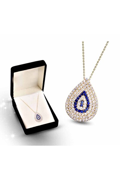 DESİNGSHOP Damla Nazar Boncuklu Taşlı Gold Renk Kolye
