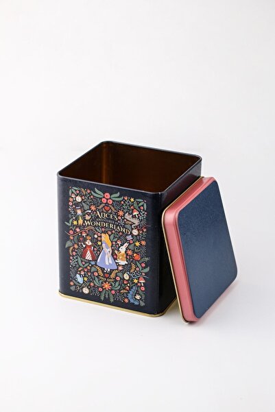 EVLE Er024-9a Tales Alices Desenli Kare Metal Saklama Kabı 12x12 Cm