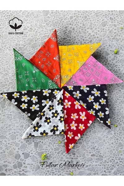 Fular Marketi 8 Pieces Daisy and Elegance 100% Cotton Patterned Bandana