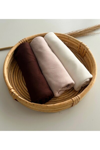 Merve Nayir طقم شال قطني ممشط مكون من 3 قطع - شال جيرسي، ليكرا هيجاب (بني بيج إكرو)