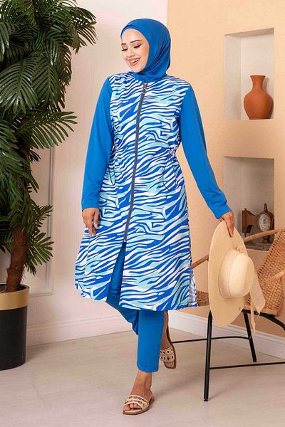 EBRUTESETTÜR Waterproof Zebra Patterned Hijab SwimSuit