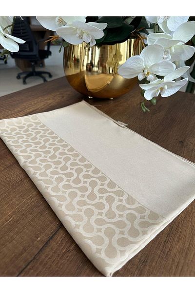 Organic Scarfs Cotton Silky Jacquard Shawl - Bloom Pattern, Dark Beige