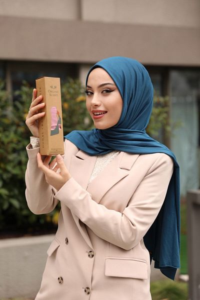Organic Scarfs Hijab Combed Cotton Shawl Hijab Model - Petrol Blue