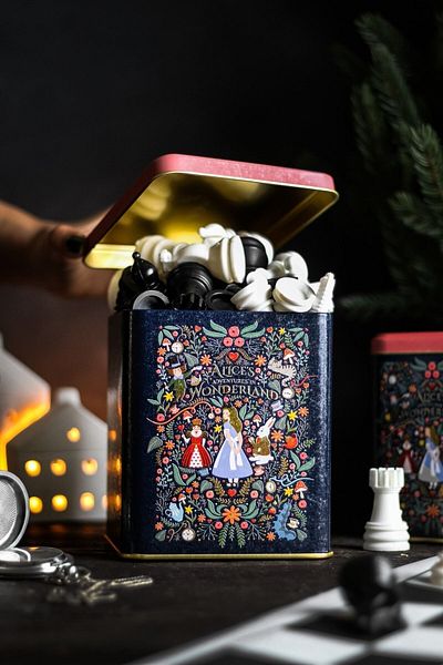 EVLE 12x12 Cm Tales Alices Patterned Er024-9a Square Metal Storage Container