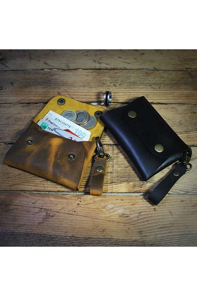 Z ZDK Leather Craft Saldivian Black Genuine Leather Mini Wallet