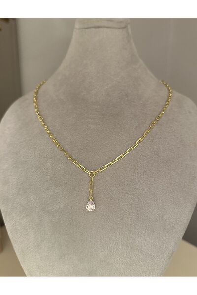 emy by emel luxury silver jewelry Taşlı Ataç Zincirli Y Kolye 925 Ayar Gümüş