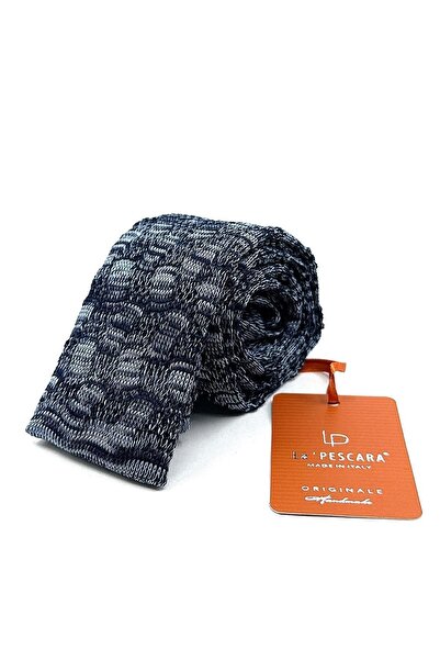 La Pescara Blue - Navy Blue Motif Pattern Knitted Tie KIR8358