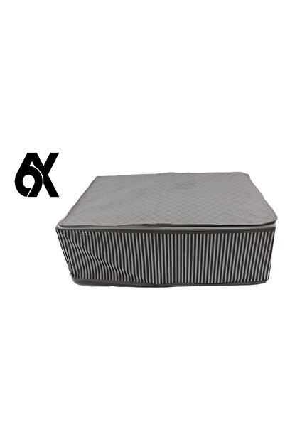 Göz Nuru 6 Adet Antrasit Çizgili Büyük Boy Baza Altı Hurç - 64x45x22 Cm | Fon...