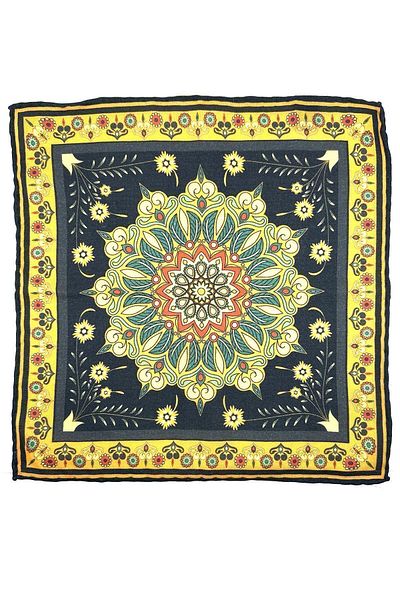 Kravatkolik Navy Blue - Yellow Hand Stitched Italian Wool Pocket Handkerchief WL10