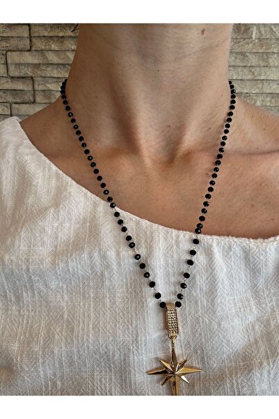 The Fine Store قلادة على شكل نجمة شمالية مطرزة باللون الأسود