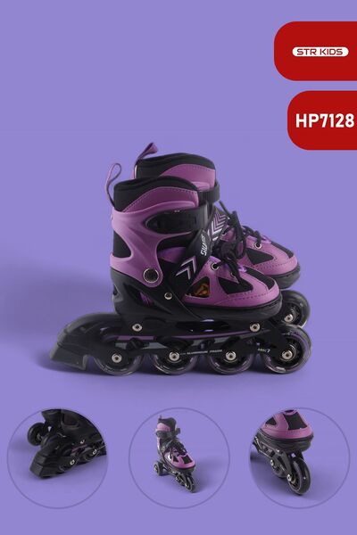 Vadi Purple Double Row Silicone Wheeled Aluminum Body Adjustable Lighted Practice Skating Bag Gift