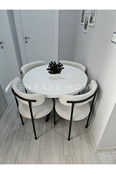 Enkare Elisa Masa Sandalye Takımı, Mutfak Masası, Teddy Kumaş, Mdf Masa, 90x90