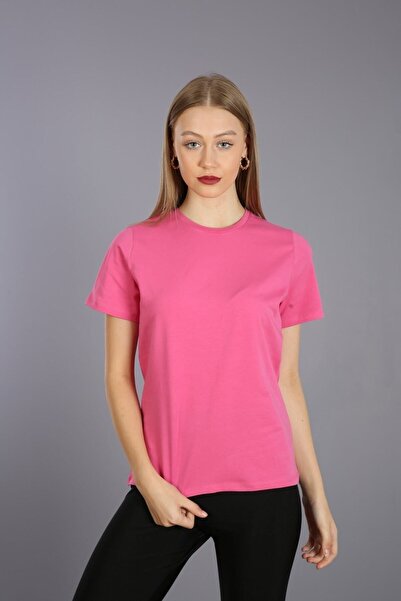 Kallisto الوردي القطن طاقم الرقبة قصيرة الأكمام محبوك تي شيرت