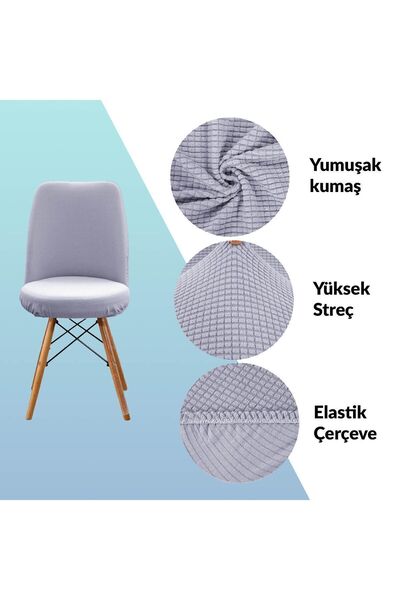 Faiend Yıkanabilir Streç Lastikli Likralı Oval Sandalye Kılıfı - Yuvarlak Sandalye Örtüsü (GRİ-RENGİ)