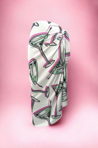 pistore White Satin Women's Beach Dress -MargaritaPink Long Pareo, New Season
