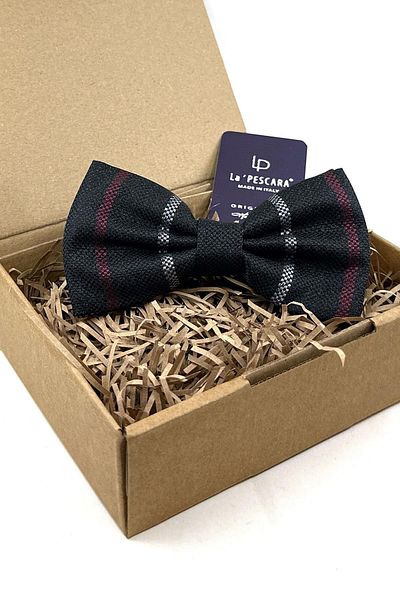 Kravatkolik Black Line Pattern Large Bow Tie P1843