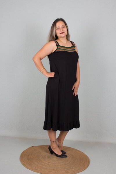 Truva XXL Viscose Strap Embroidery Large Size Dress