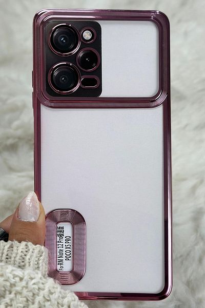 Vip Case Redmi Note 12 Pro 5g (في الخارج) حماية الكاميرا شعار شفاف يظهر الحواف لامعة فاخرة أوميغا