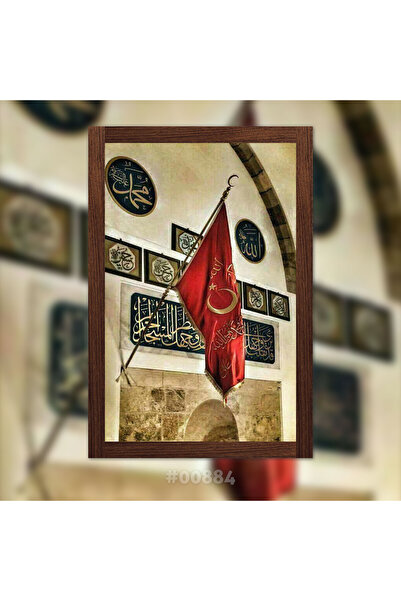 Plexit Osmanlı Türk Bayrağı Baskılı Ahşap Tablo