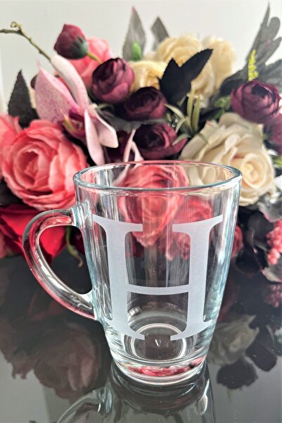 DECOSTYLE Kişiselleştirilmiş H Harfli Cam Kupa 300 cc - Tekli Lazer Kesim Dekoratif Hediyelik Bardak